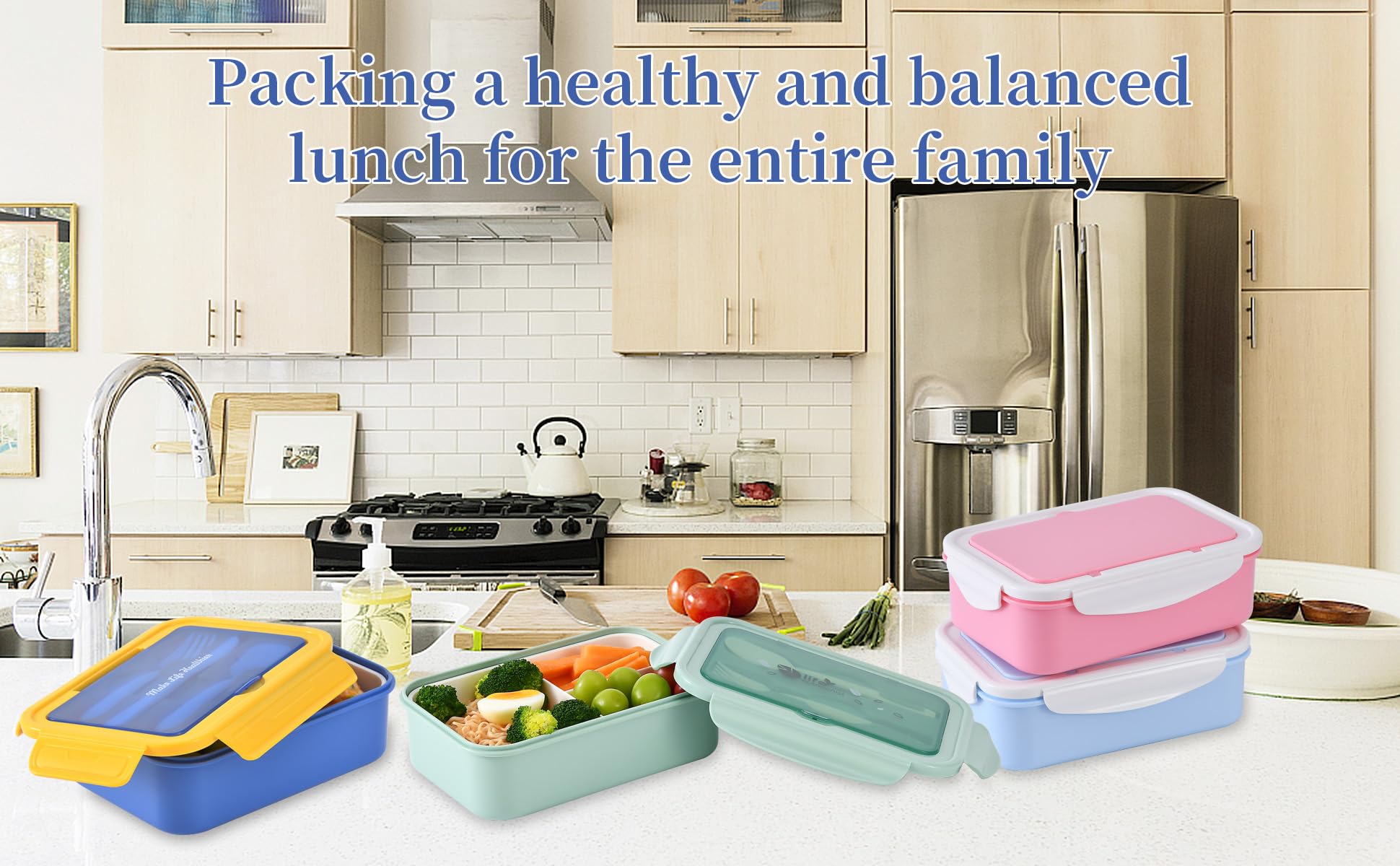 Uptrust Bento Lunch Container For Kids Adults With 3 Compartment. Leak-Proof, Microwave Dishwasher Safe, Healthy- Bpa Free (Spoo